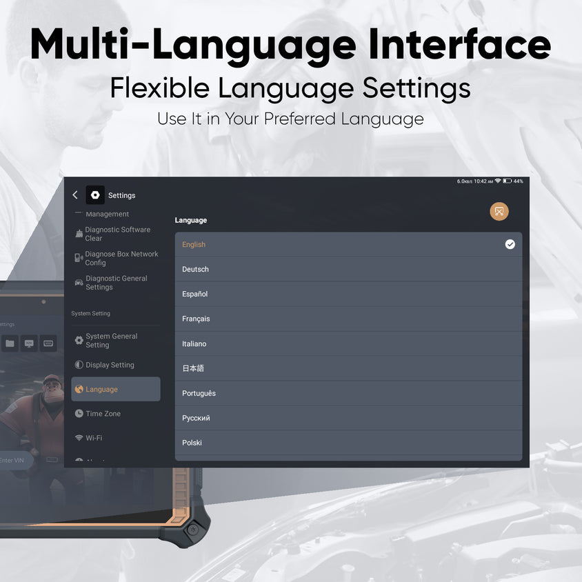THINKCAR Platinum 391 language settings including English and Spanish